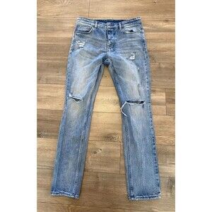 Ksubi Jeans Mens 33X32  Blue Denim Button Fly Chitch Layover Trashed Stretch